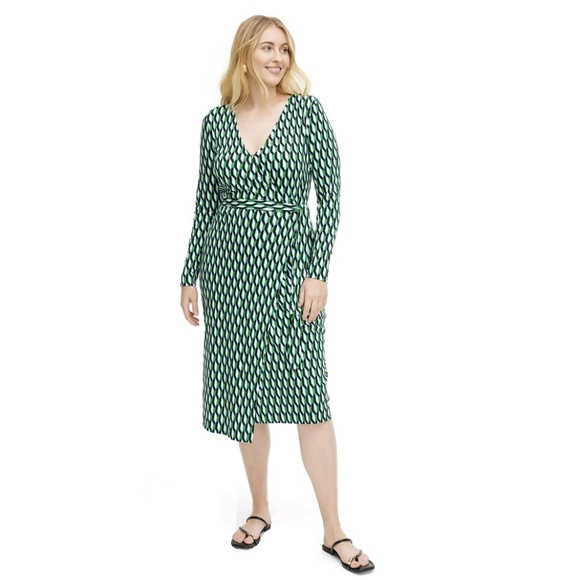Diane Von Furstenberg Target DVF Longsleeve Midi Arrow Geo Green Wrap Dress Med. - Picture 2 of 10